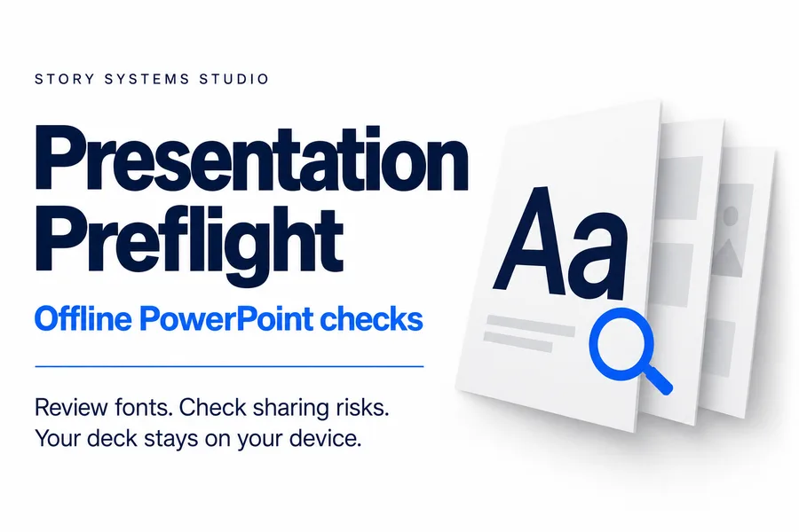 Story Systems Studio Presentation Preflight offline PowerPoint checks product cover